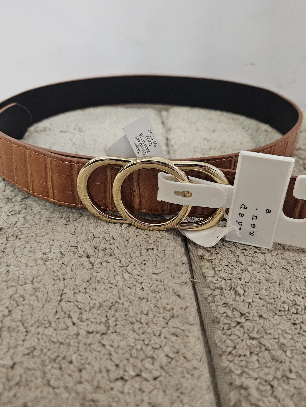 A New Day Women's Triple Plaque Cognac Faux Crocodile Belt Size Small NWT